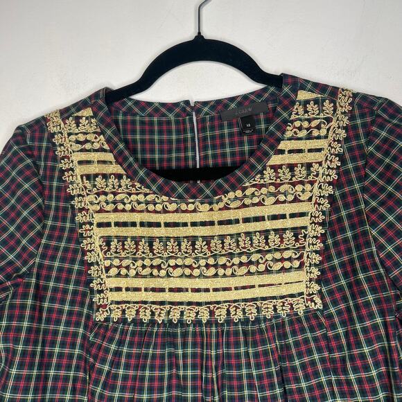 J. Crew Plaid Gold Embroidery Blouse Size XS - Picture 4 of 7